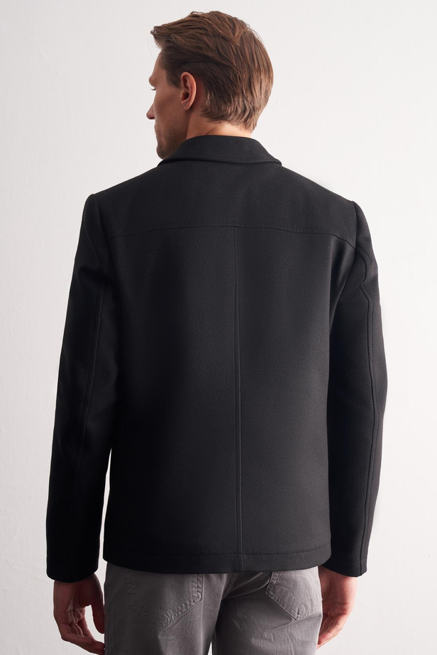 Siyah Berberi Yaka Tam Astar Classic Slim Fit Esnek Kaşe Mont 1007255121