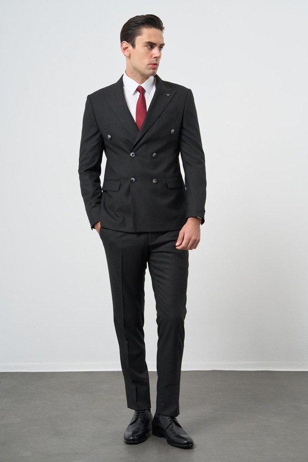 Siyah Bez Ayağı Kılıç Yaka Tam Astar Esnek 6 Drop Slim Fit Classic Takım Elbise 1001245173