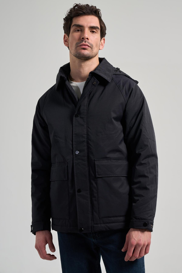 Siyah Bez Ayağı Polo Yaka Düz Tam Astar Standart Fit Casual Mont 1007245165_001