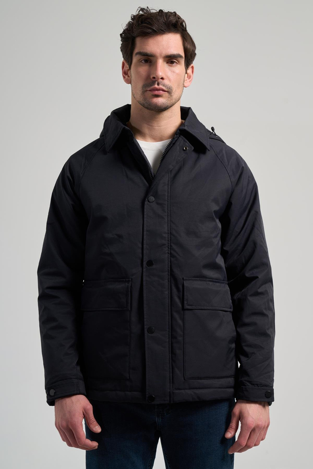 Siyah Bez Ayağı Polo Yaka Düz Tam Astar Standart Fit Casual Mont 1007245165_001