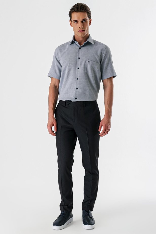 Siyah Desenli Pamuklu Likralı Yan Cepli Slim Fit Dar Kesim Klasik Pantolon 1003240152