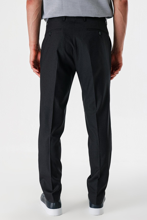 Siyah Desenli Pamuklu Likralı Yan Cepli Slim Fit Dar Kesim Klasik Pantolon 1003240152