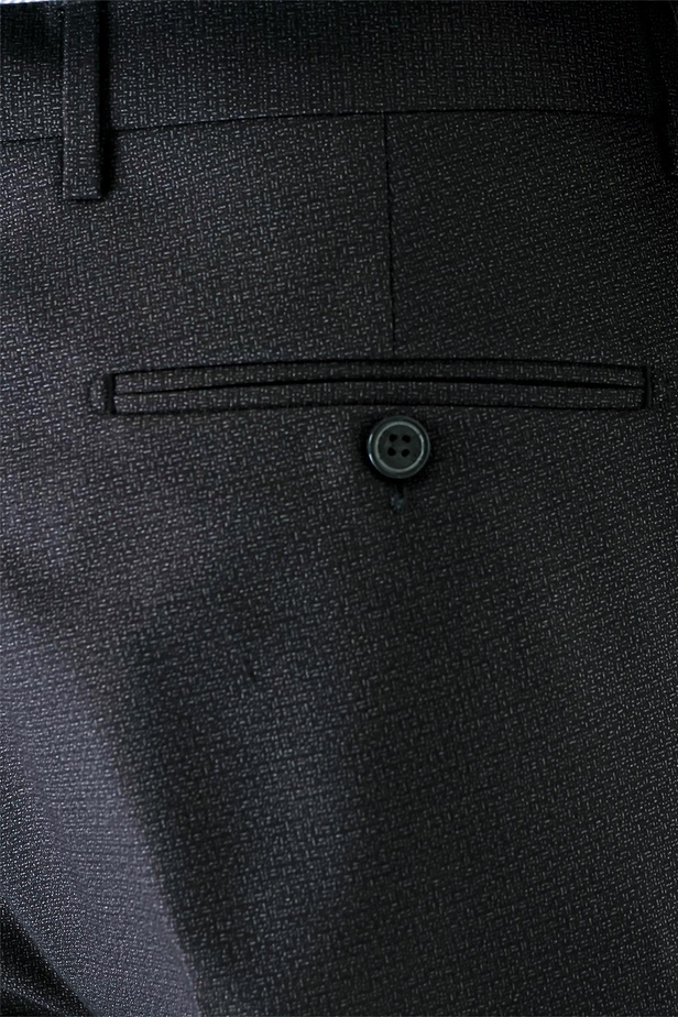 Siyah Desenli Pamuklu Likralı Yan Cepli Slim Fit Dar Kesim Klasik Pantolon 1003240152