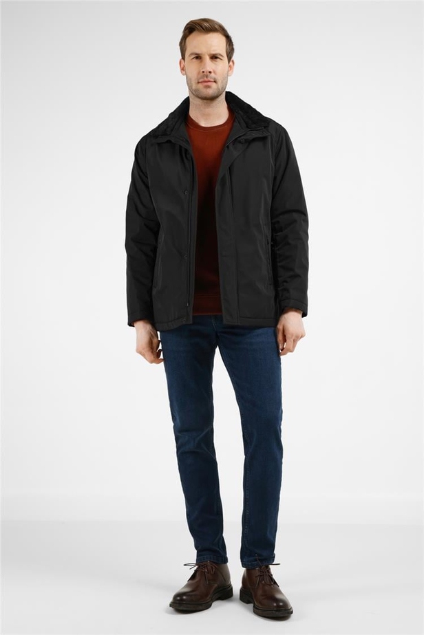 Siyah Dik Yaka Slim Fit Classic Kaban 1008255154