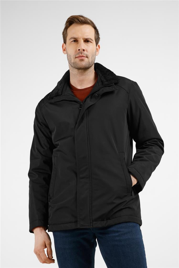 Siyah Dik Yaka Slim Fit Classic Kaban 1008255154