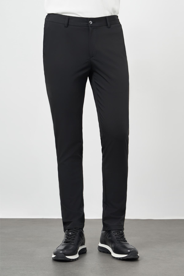 Siyah Düz Bez Ayağı Esnek Yan Cep Slim Fit Casual Pantolon 1003245159