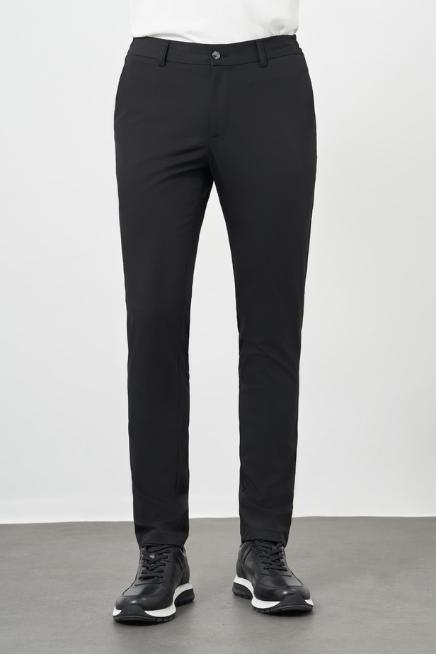 Siyah Düz Bez Ayağı Esnek Yan Cep Slim Fit Casual Pantolon 1003245159