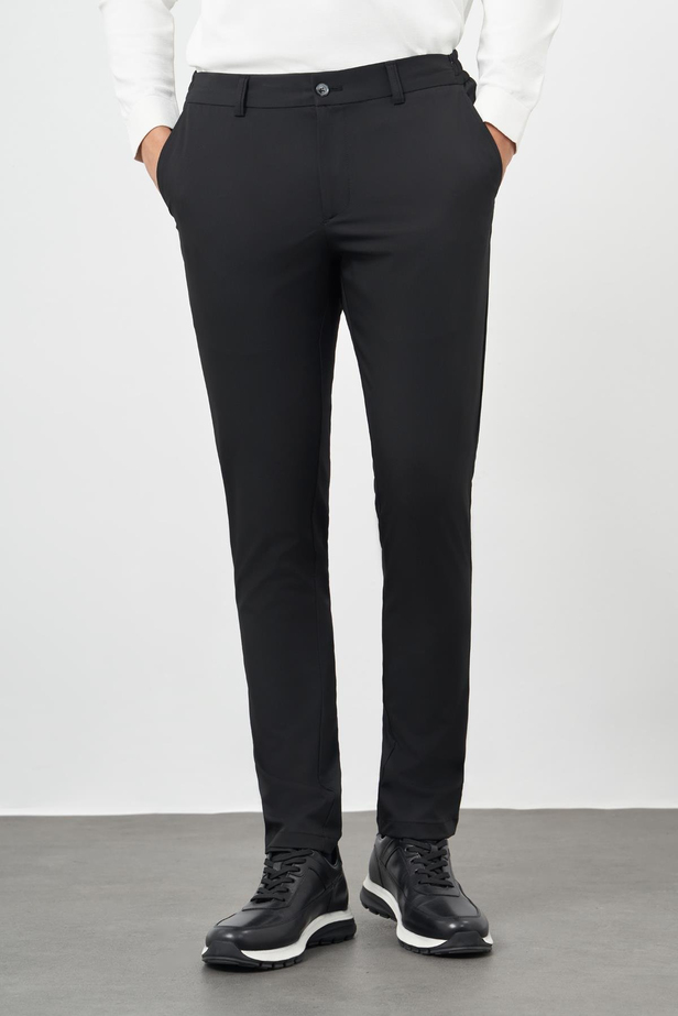 Siyah Düz Bez Ayağı Esnek Yan Cep Slim Fit Casual Pantolon 1003245159