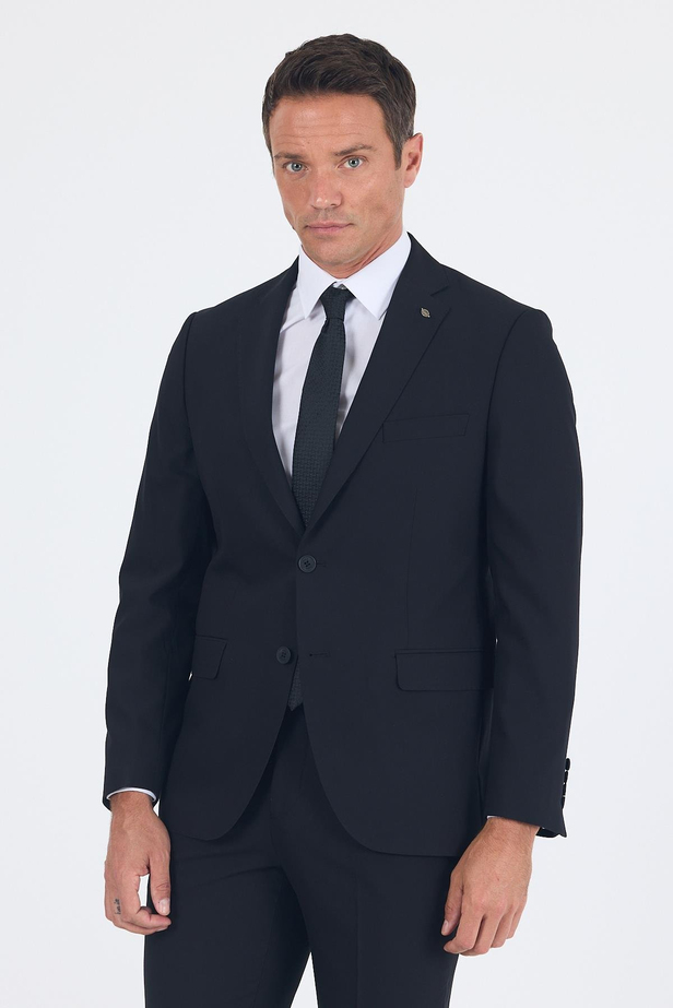 Siyah Düz Gabardin Mono Yaka 2 Düğme 6 Drop Comfort Fit Basic Takım Elbise 1001250010_001
