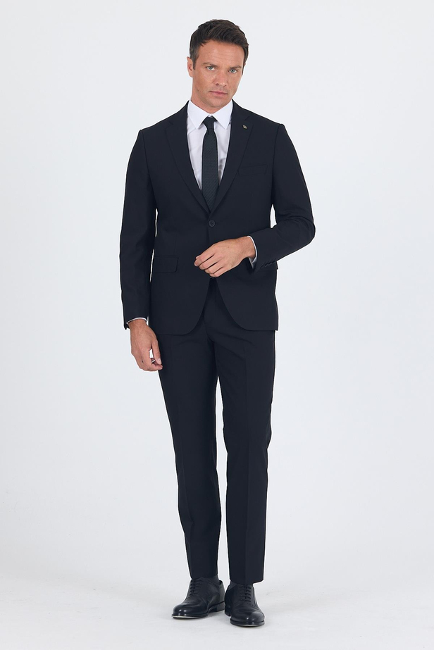 Siyah Düz Gabardin Mono Yaka 2 Düğme 6 Drop Comfort Fit Basic Takım Elbise 1001250010_001