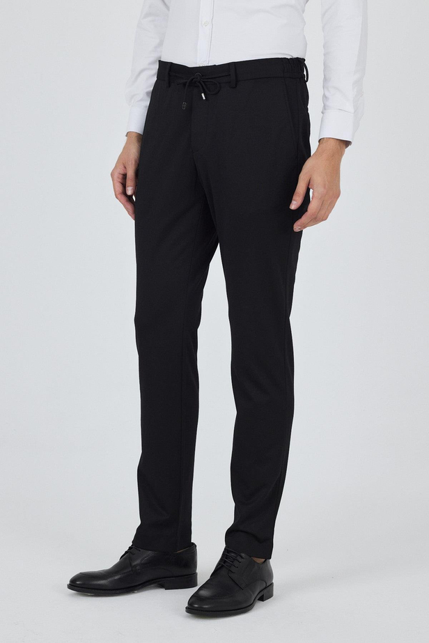 Siyah Esnek Yandan Cepli Casual Slim Fit Pantolon 1003250158