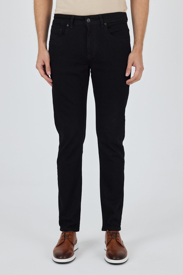 Siyah Gabardin 5 Cep Düz Paça Casual Slim Fit Pamuklu Denim Pantolon 1023250152