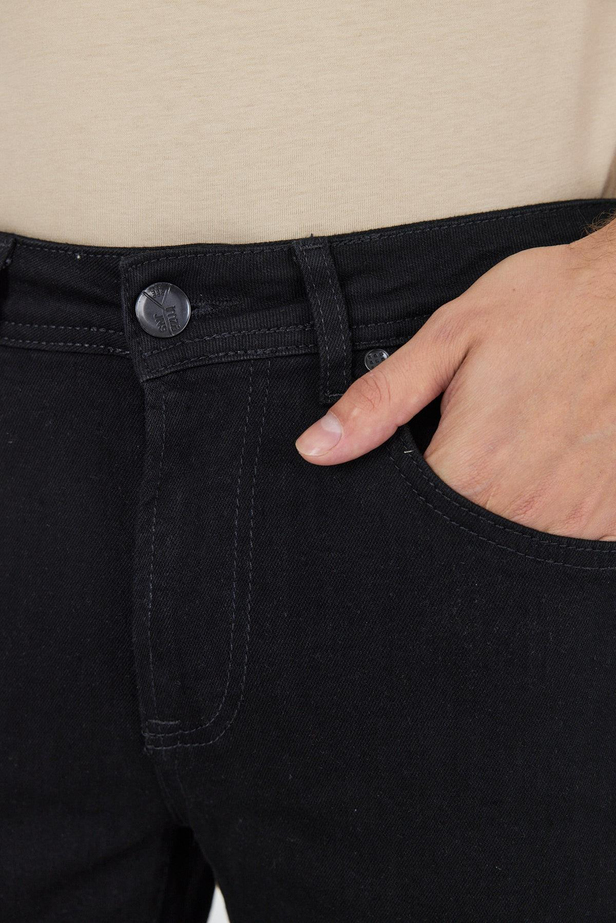 Siyah Gabardin 5 Cep Düz Paça Casual Slim Fit Pamuklu Denim Pantolon 1023250152