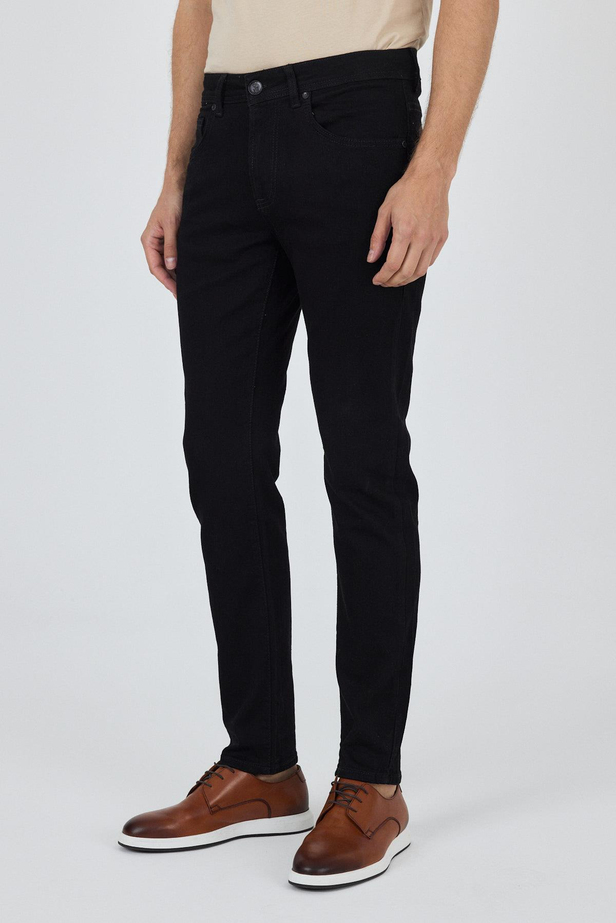 Siyah Gabardin 5 Cep Düz Paça Casual Slim Fit Pamuklu Denim Pantolon 1023250152