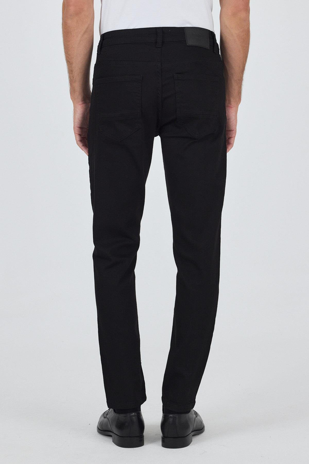 Siyah Gabardin 5 Cep Düz Paça Casual Slim Fit Pamuklu Denim Pantolon