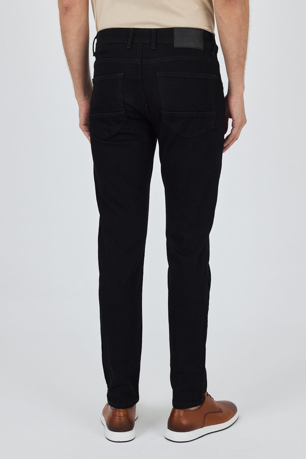 Siyah Gabardin 5 Cep Düz Paça Casual Slim Fit Pamuklu Denim Pantolon 1023250152