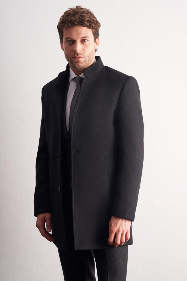 Siyah Hakim Yaka Classic Slim Fit Esnek Kaban 1008255162