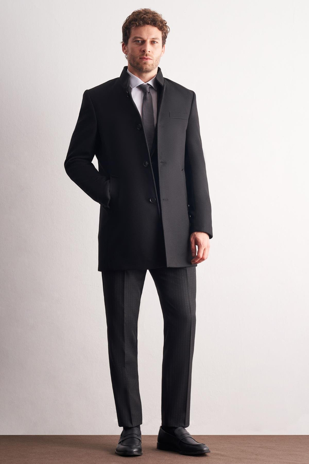 Siyah Hakim Yaka Classic Slim Fit Esnek Kaban 1008255162