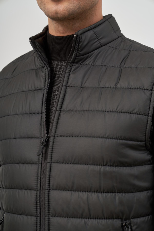 Siyah Kapitone Dik Yaka Düz Garnisiz-Biyesiz Slim Fit Yelek 1009245150