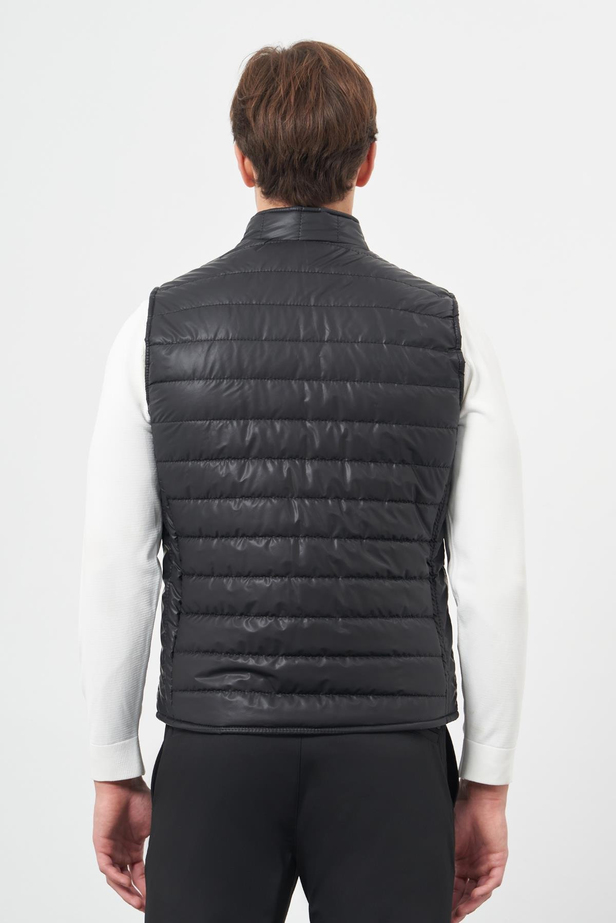 Siyah Kapitone Dik Yaka Düz Garnisiz-Biyesiz Slim Fit Yelek 1009245151