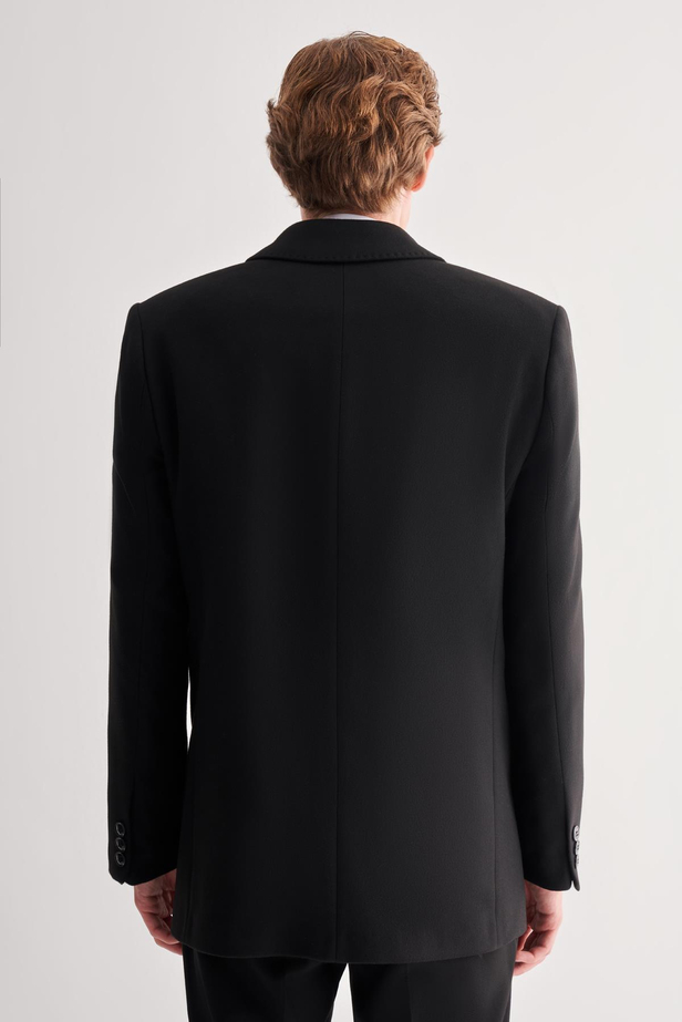 Siyah Kaşe Bebe Yaka Kapitoneli Astar Comfort Fit Rahat Kesim Klasik Kaban 1008245161