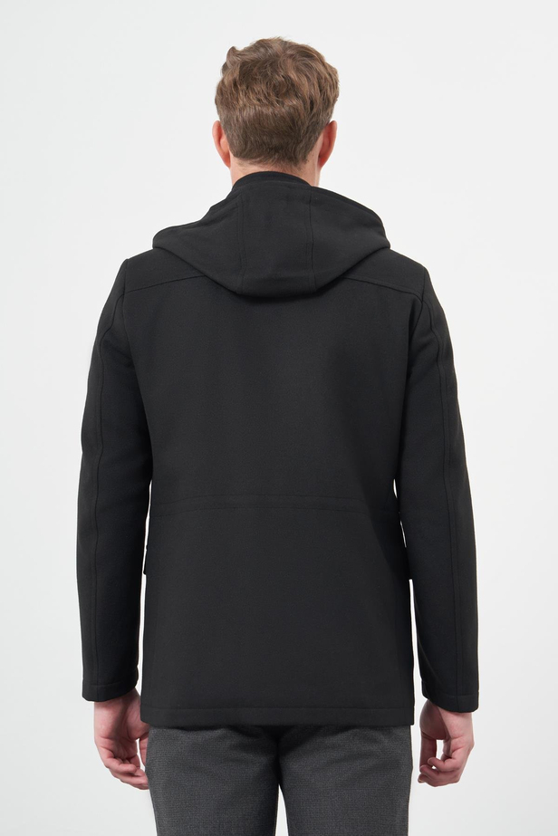 Siyah Kaşe Dik Yaka Astarlı Slim Fit Dar Kesim Klasik Kaban 1008245272