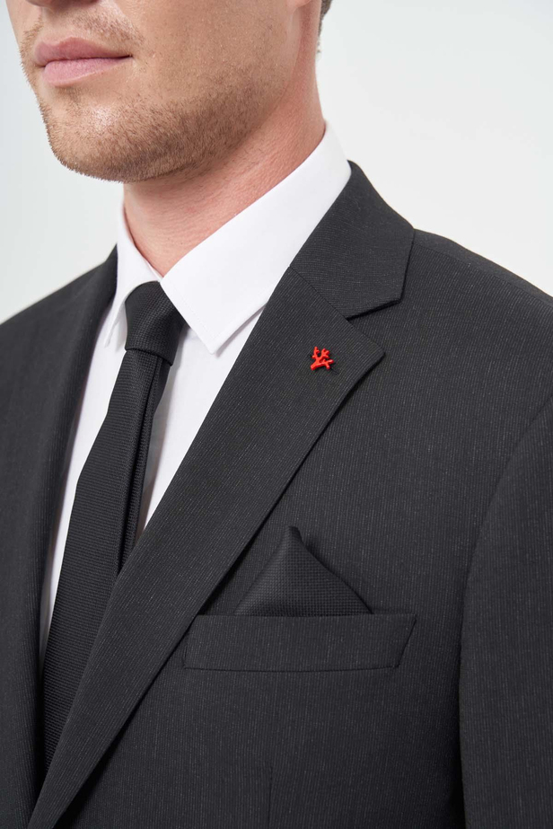 Siyah Kendinden Desenli Bez Ayağı Mono Yaka Tam Astar Çift Yırtmaç 2 Düğme 4 Drop Comfort Fit Classic Takım Elbise 1001245168