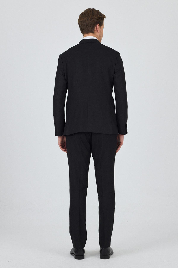 Siyah Kılıç Yaka Düz Kruvaze Classic Esnek Slim Fit Takım Elbise 1001250172