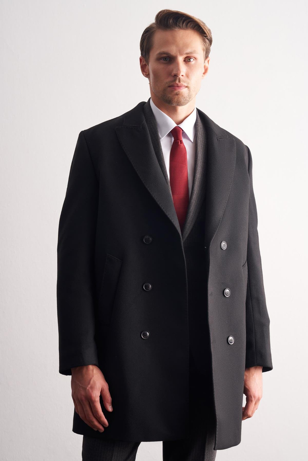 Siyah Kılıç Yaka Kruvaze Comfort Fit Esnek Classic Kaban 1008255164