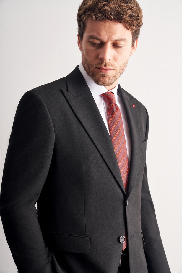 Siyah Kırlangıç Yaka Tam Astar 6 Drop Slim Fit Takım Elbise 1001255162