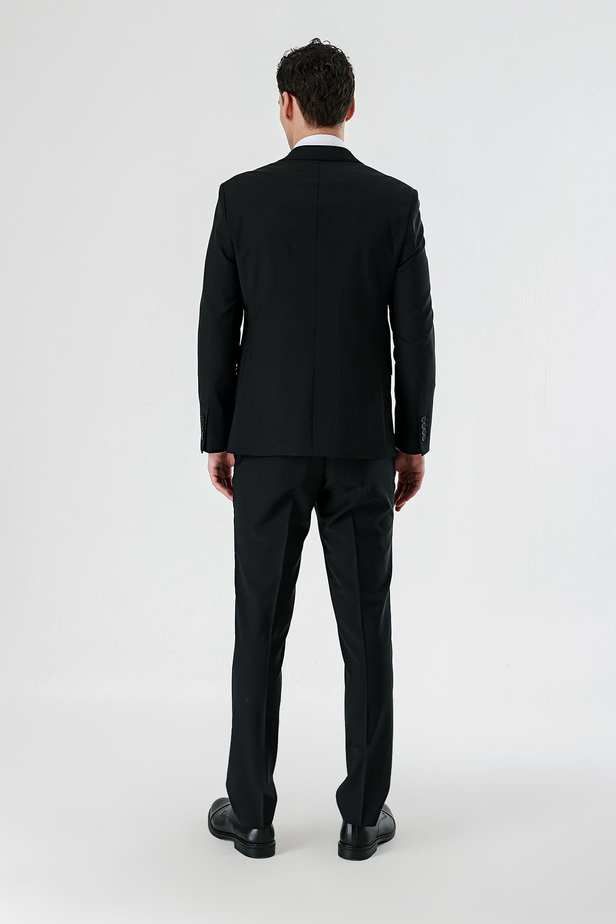 Siyah Kırlangıç Yaka Yünlü Likralı 6 Drop Slim Fit Dar Kesim Klasik Takım Elbise 1001240158