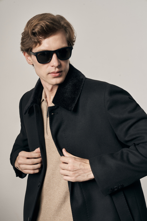 Siyah Kürklü Yaka Classic Comfort Fit Esnek Kaban 1008255163