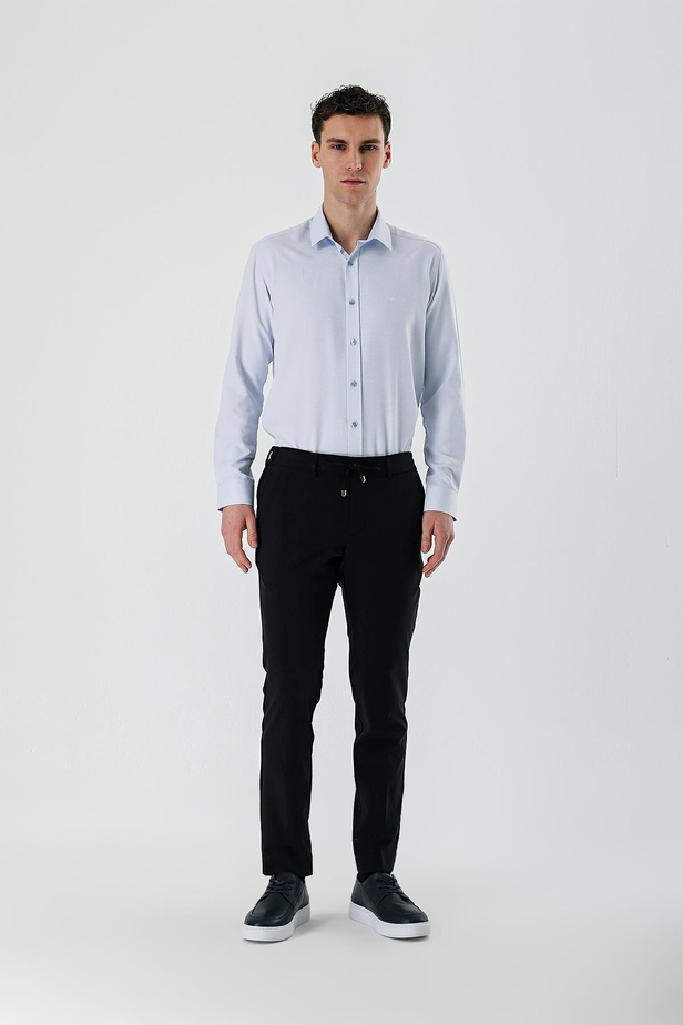 Siyah Likralı Yan Cepli Lastikli Slim Fit Dar Kesim Casual Pantolon 1003240155