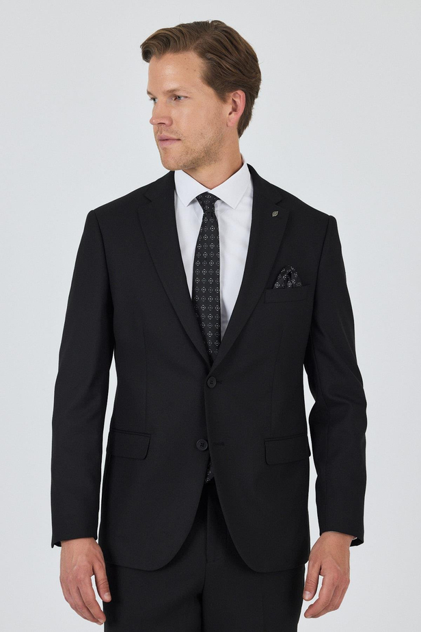 Siyah Mono Yaka Astarlı Çift Yırtmaç Esnek 6 Drop Comfort Fit Classic Takım Elbise 1001250163