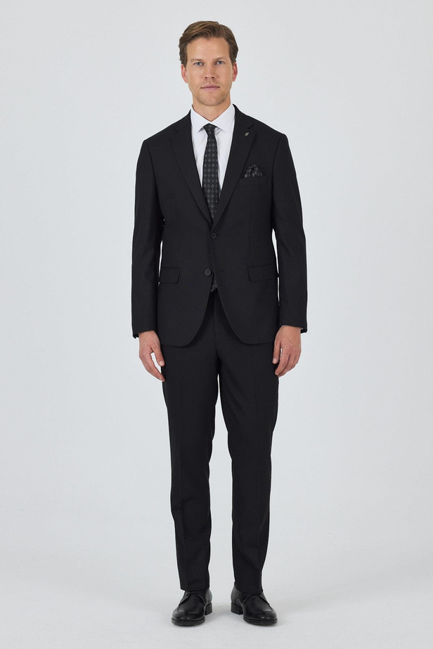 Siyah Mono Yaka Astarlı Çift Yırtmaç Esnek 6 Drop Comfort Fit Classic Takım Elbise 1001250163