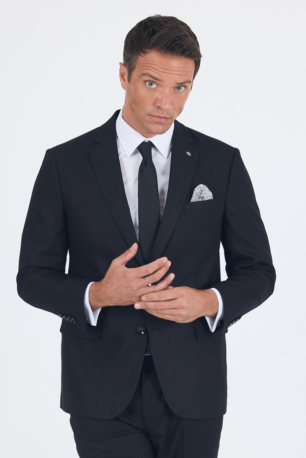 Siyah Mono Yaka Bez Ayağı Tam Astar Pamuklu 4 Drop Comfort Fit Classic Takım Elbise 1001250178