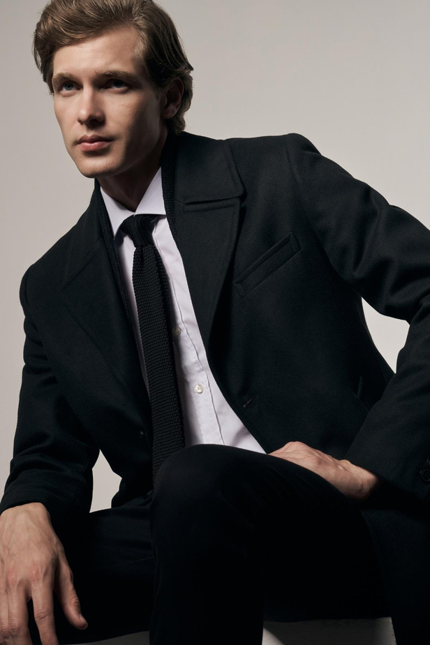 Siyah Mono Yaka Classic Comfort Fit Esnek Kaşe Kaban 1008255160