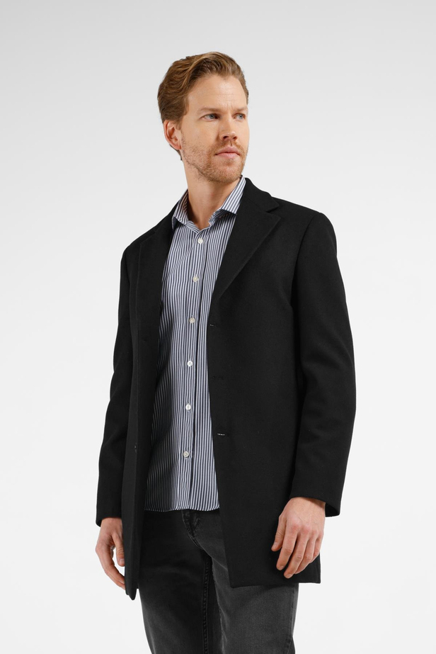 Siyah Mono Yaka Esnek Slim Fit Classic Kaşe Palto 1005255101