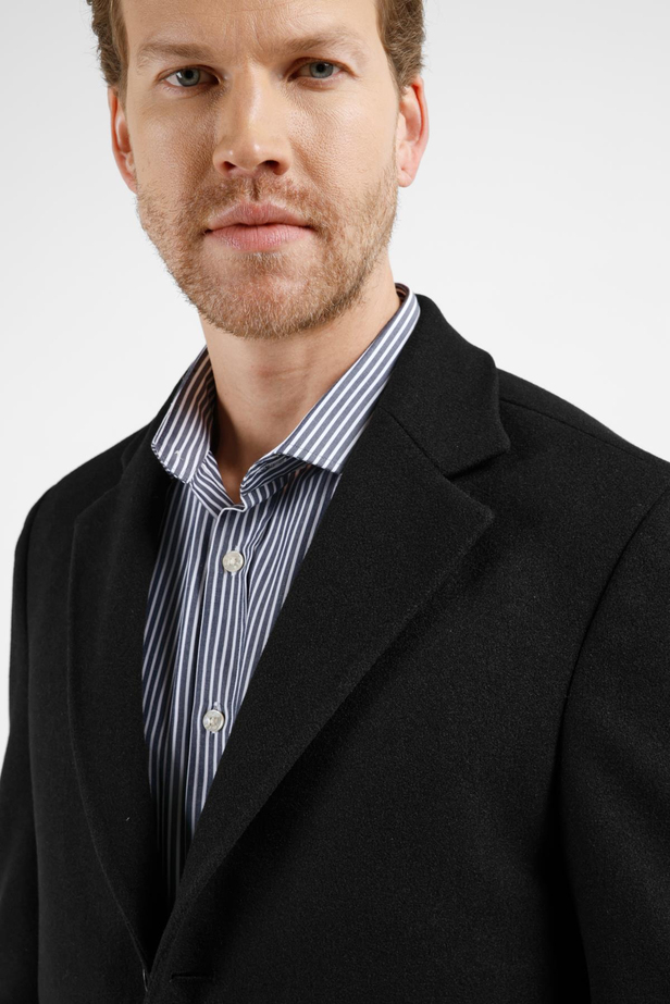 Siyah Mono Yaka Esnek Slim Fit Classic Kaşe Palto 1005255101