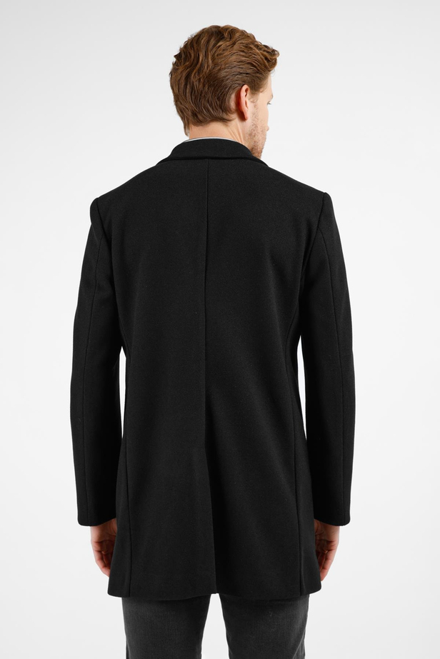 Siyah Mono Yaka Esnek Slim Fit Classic Kaşe Palto 1005255101