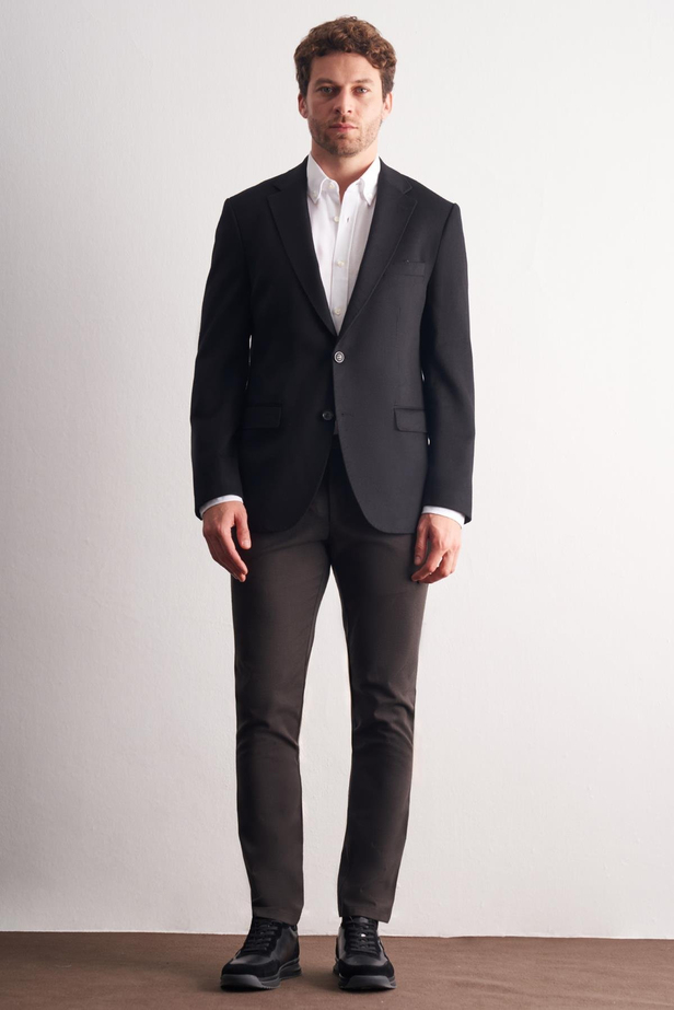 Siyah Mono Yaka Yünlü 6 Drop Comfort Fit Classic Ceket 1002255150