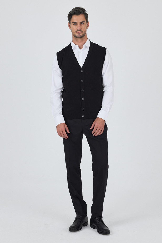 Siyah Örme Cepsiz V Yaka Yelek Triko 1012245164