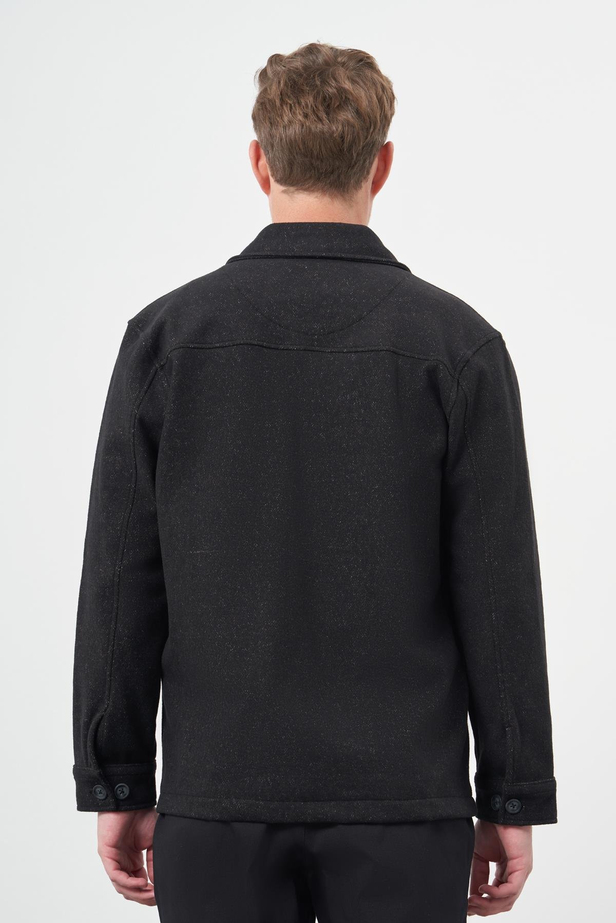 Siyah Örme Polo Yaka Jakarlı Desen Yırtmaçsız Astarsız Slim Fit Classic Mont 1007245161