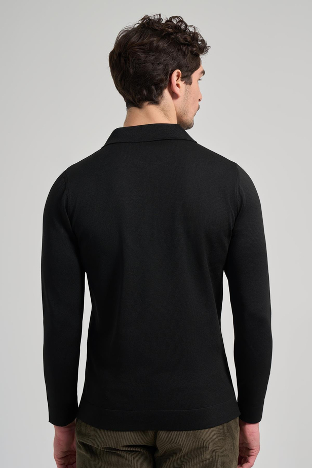 Siyah Polo Yaka Düz Casual Pamuklu Slim Fit Triko 1012245250