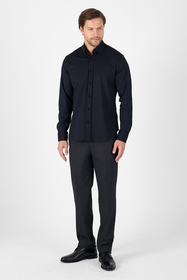 Siyah Uzun Kol Düğmeli Yaka Cepsiz Performans Ürün Slim Fit  Gömlek 1004250270