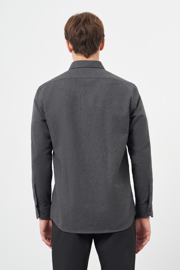 Siyah Uzun Kol Düz Gabardin Sert Yaka Cepli Pamuklu Classic Comfort Fit Gömlek 1004245168