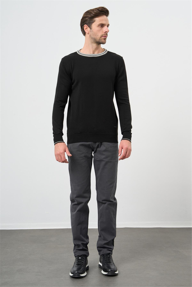 Siyah Uzun Kol Düz Örme Bisiklet Yaka Classic Slim Fit Triko 1012245108
