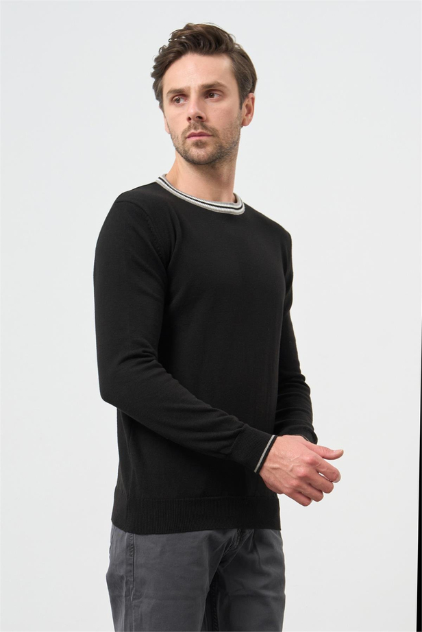 Siyah Uzun Kol Düz Örme Bisiklet Yaka Classic Slim Fit Triko 1012245108