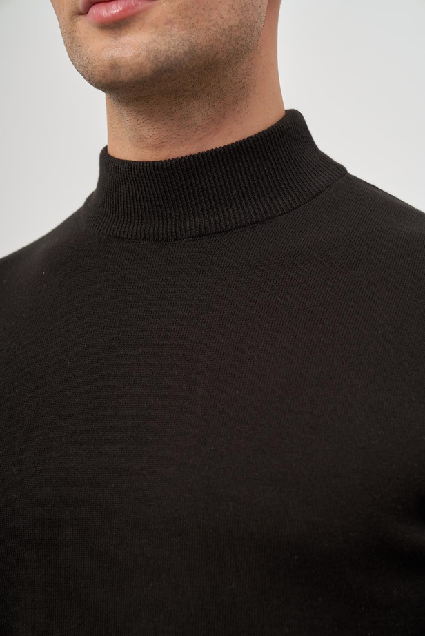 Siyah Uzun Kol Düz Örme Yarım Balıkçı Yaka Classic Comfort Fit Triko 1012245001