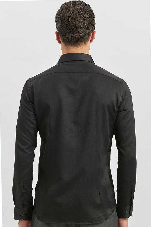 Siyah Uzun Kol Kendinden Desenli Armürlü 032 Sert Yaka Classic Slim Fit Gömlek 1004245153